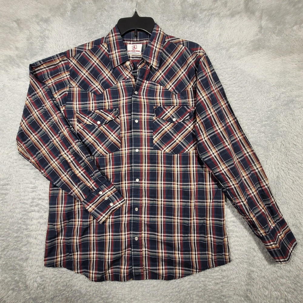 Real Work‎ Wear Mens Plaid Western Shirt XL Long Sleeve Button Up Casual